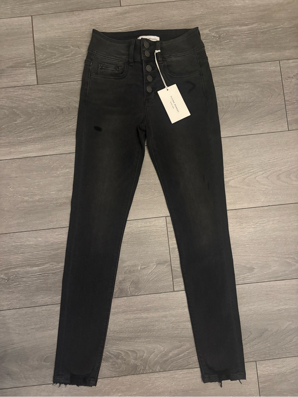 Flying Monkey Black Label Skinny Jeans Button Up Black Size 25 New w/Tags
